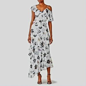 Monique Lhuillier Size 20 Gardenia Maxi Tiered Dress Floral Cold Shoulder Ruffle
